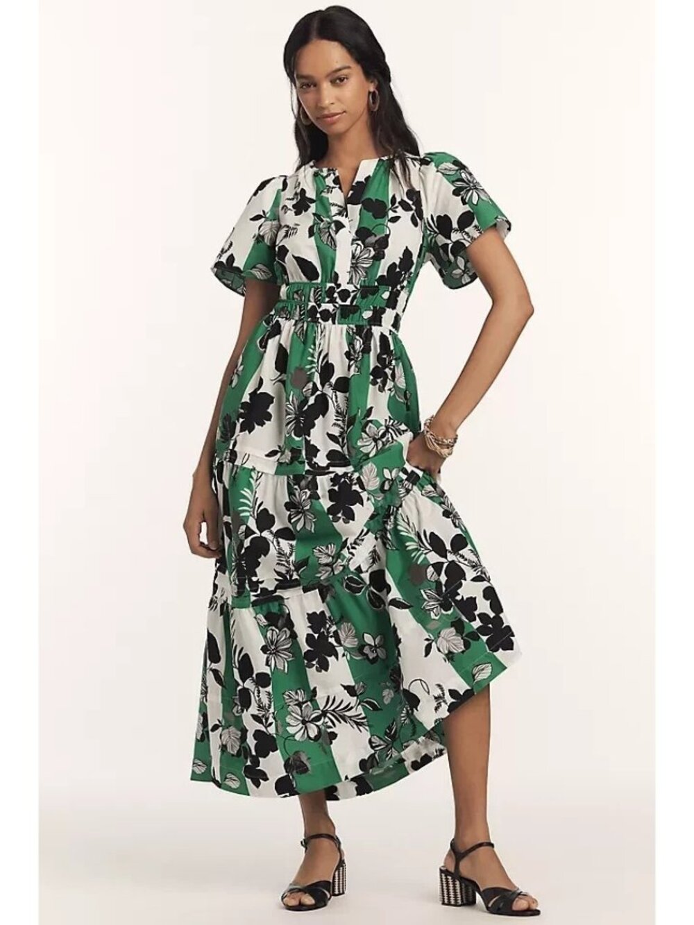 NWT Anthropologie Somerset Maxi in Chartreuse Floral Stripe Cotton Dress 3X